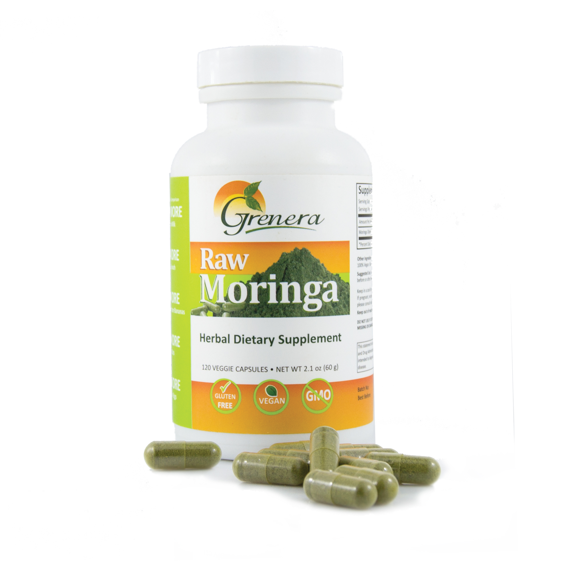 Raw Moringa Herbal Dietary Supplement Capsules (120 caps)