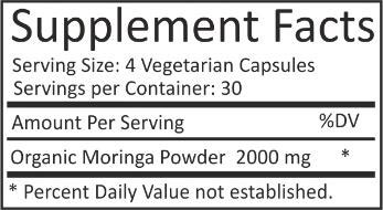 Supplement facts for Moringa capsules